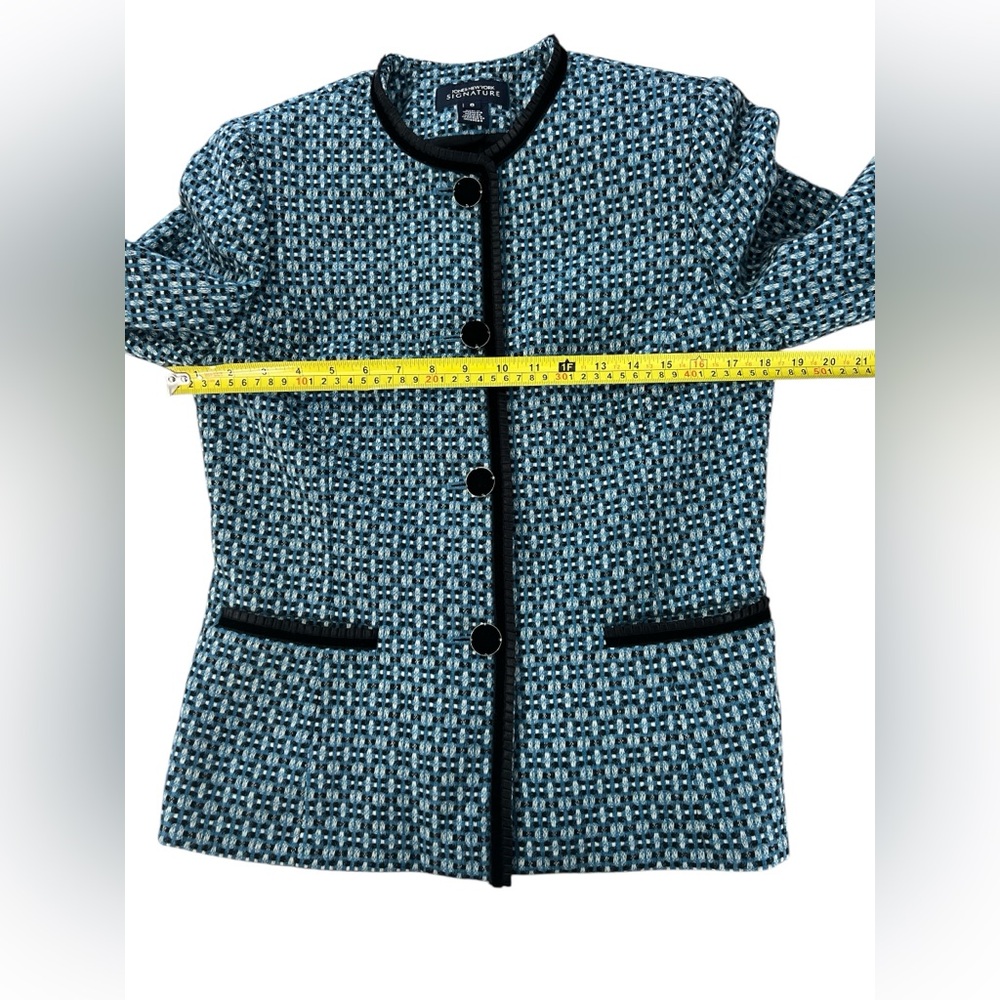 LN Jones New York signature jacket blazer suit tweed 8 Wool Velvet buttons Blue - Picture 8 of 10